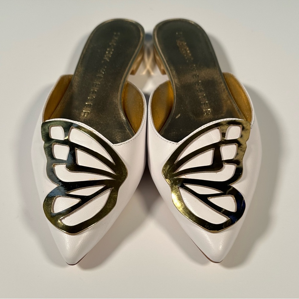 NIB Sophia Webster White and Gold Butterfly Slip On Shoes